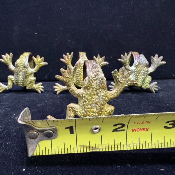 4 Vintage Rustic Country Cabin Cast Metal Green Frog Napkin Ring Holders -D1469 - Picture 4 of 9